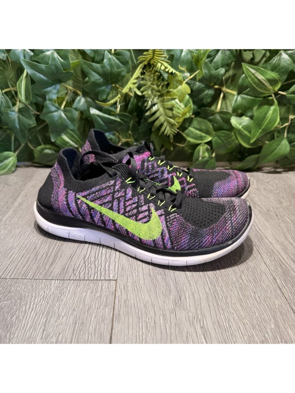 Nike Free 4.0 Flyknit Women's Size 7 Running Shoes Purple Black